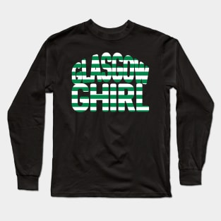 GLASGOW GHIRL, Glasgow Celtic Football Club Green and White Hooped Text Design Long Sleeve T-Shirt